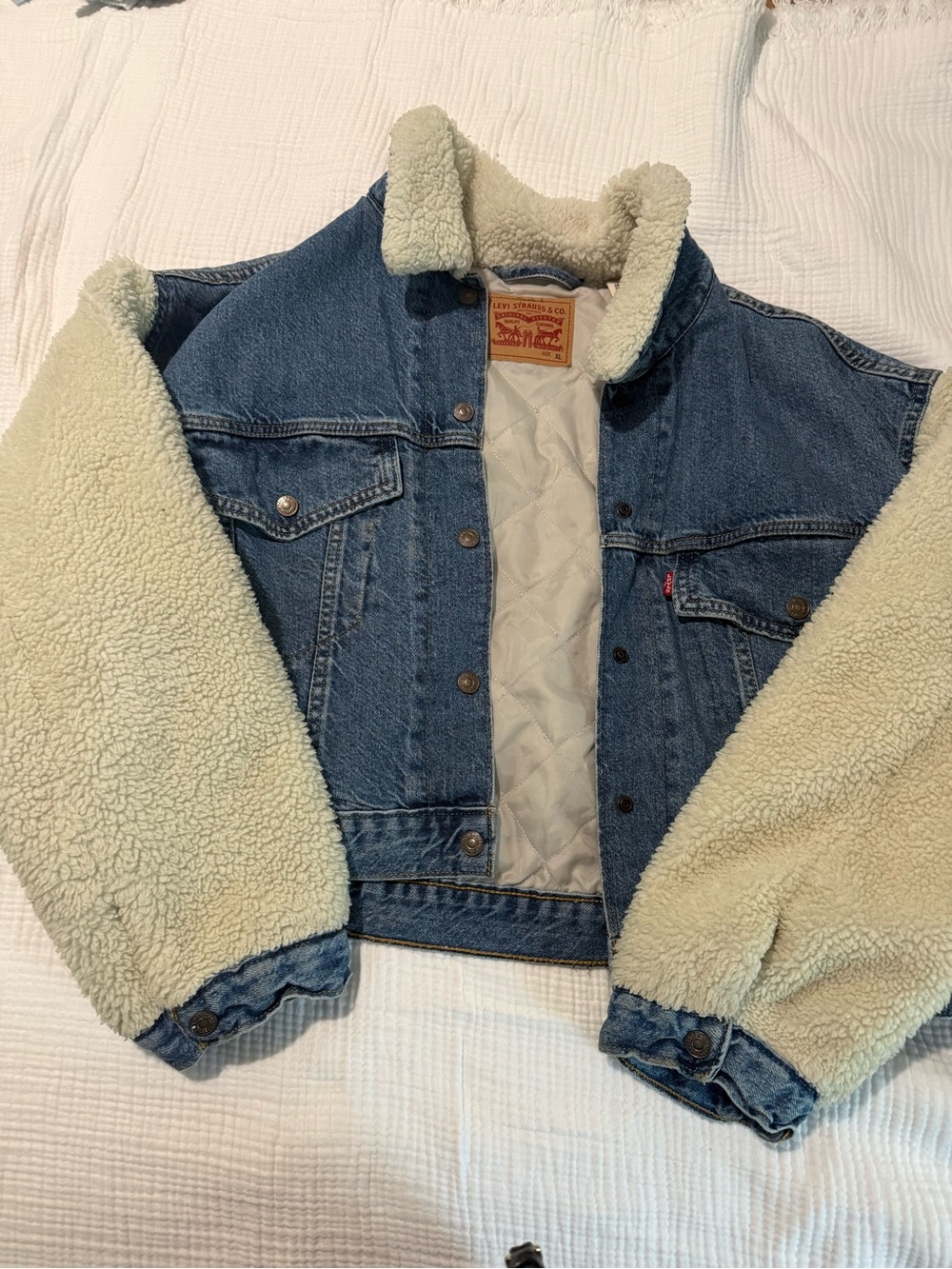 Levi's Blue Denim Jacket with Cream Sherpa Sleeves